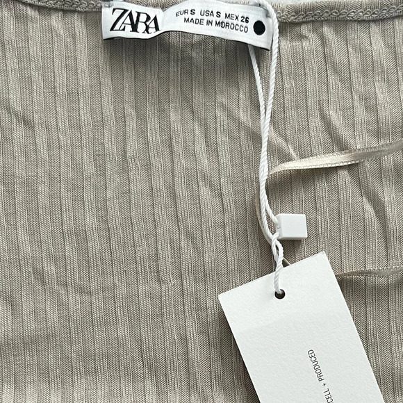 NWT Zara/ T-shirt/ Short sleeves/  Beige/ Ribbed/ Size US S - Picture 6 of 11
